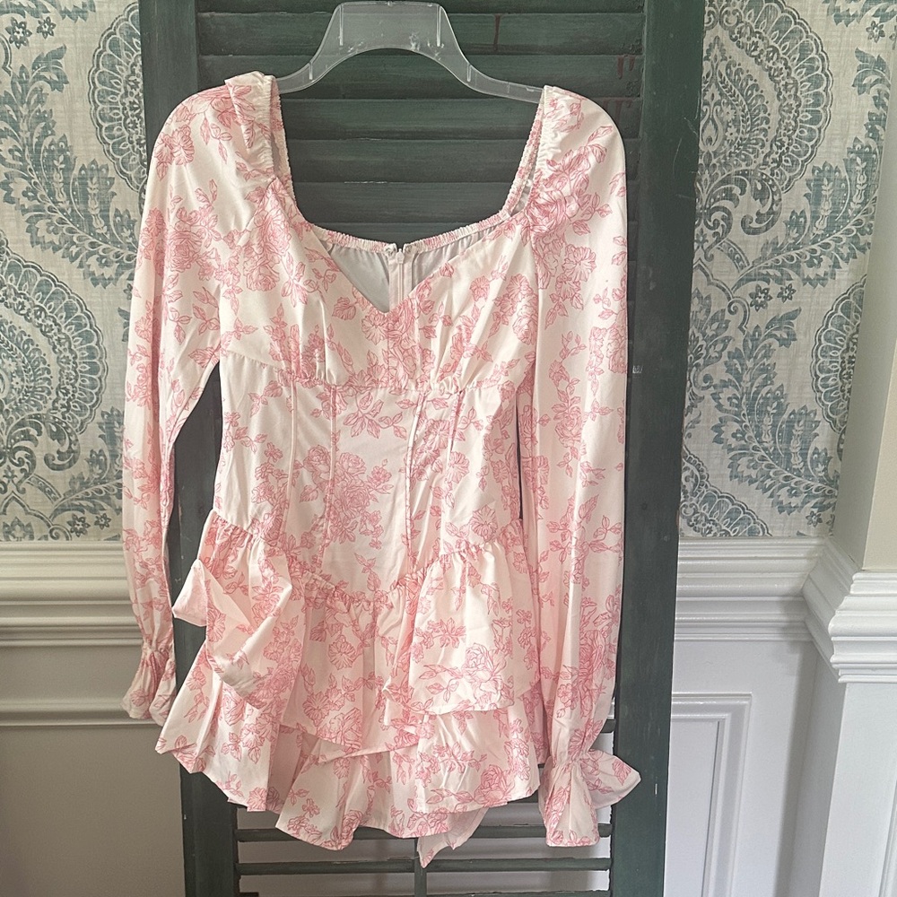 SHEIN Pink Floral Ruffle Romper